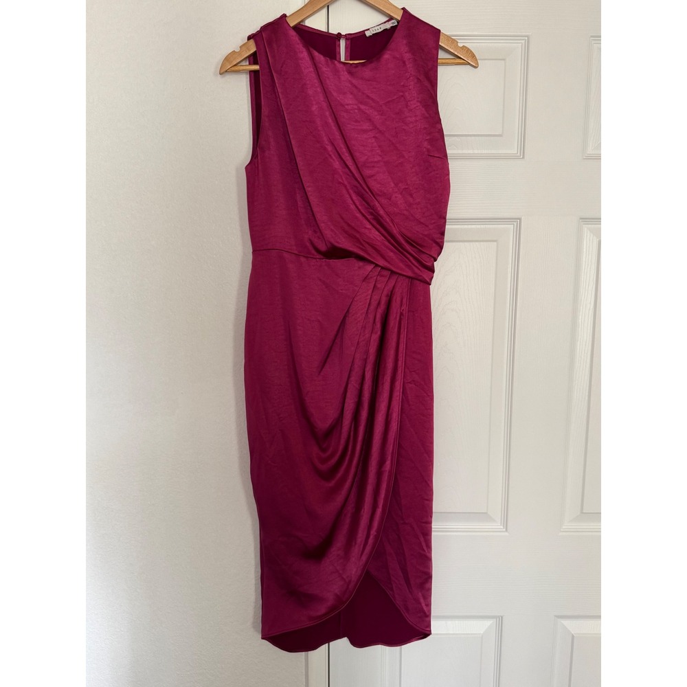 Lush S Fuchsia Rose Draped Front Tulip Midi Dress Coquette Maximalist Cocktail